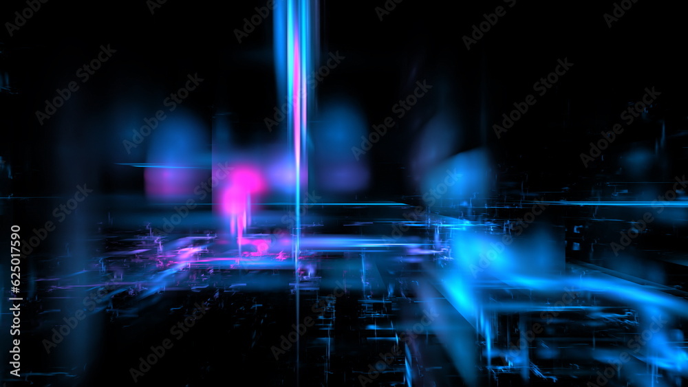 New digital technology background, dark neon light, motion blur, fantastical glow. 3d render