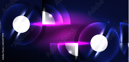 Neon round shapes, lines and triangle elements. Hi-tech design for wallpaper, banner, background, landing page, wall art, invitation, prints, posters