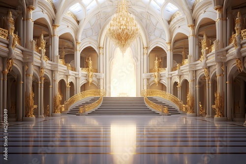 Royal palace hallway. Ai. With stairs at night