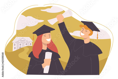 University students celebrating graduation in uni