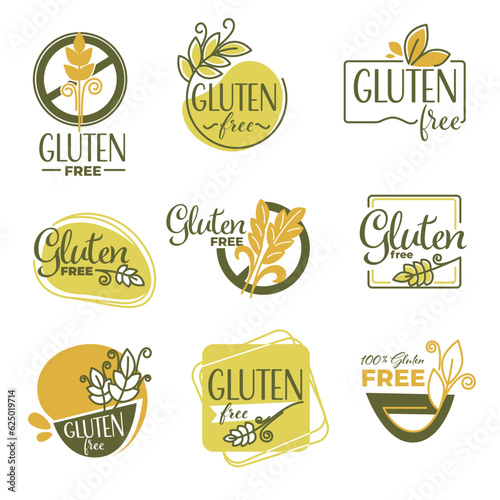 Gluten free products labels or emblems, dieting