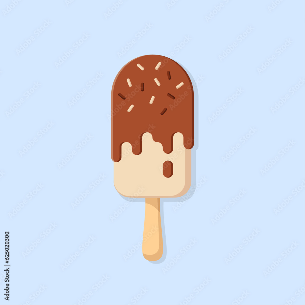 Popsicle vector flat illustration. Chocolate ice cream on blue background. Best for textile, wallpapers, cafe decoration, wrapping paper, package and web design. Popsicle vector flat illustration. Chocolate ice cream on blue background. Best for textile, wallpapers, cafe decoration, wrapping paper, package and web design.