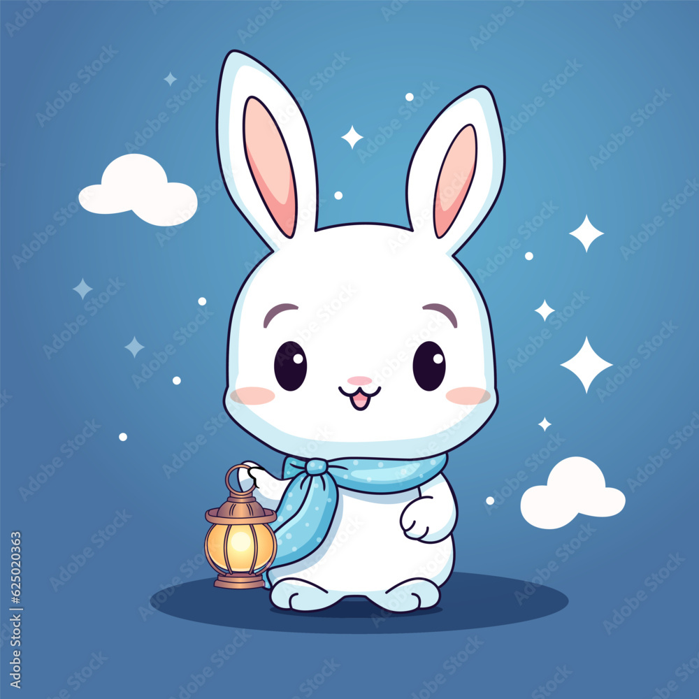 Cute rabbit with lantern. Happy Mid autumn festival. Vector illustration.