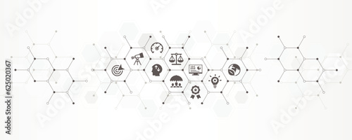 Cora values banner with the website icons and symbol of management vision, integrity, corporate, business ethics, company, mission statement and industry standard vector illustration