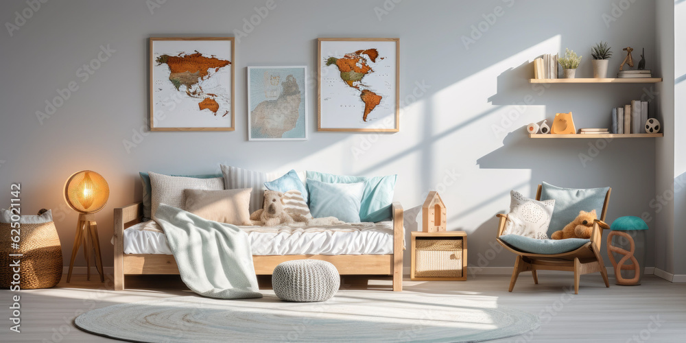 Fototapeta premium bedroom interior with wooden furniture