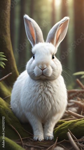 white rabbit on green grass forest © Diko