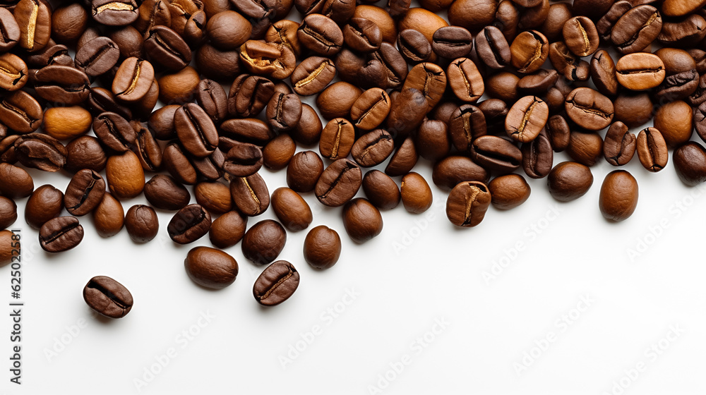 Roasted coffee beans on white background with copy space Roasted coffee beans on white background with copy space