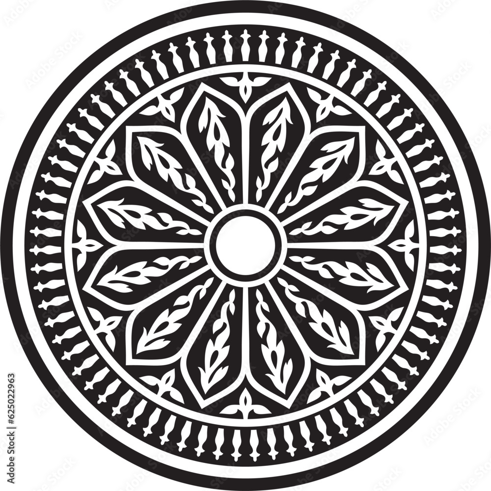 Vector round monochrome Arabic national ornament. Endless vegetablePattern of eastern peoples of Asia, Africa, Persia, Iran, Iraq.