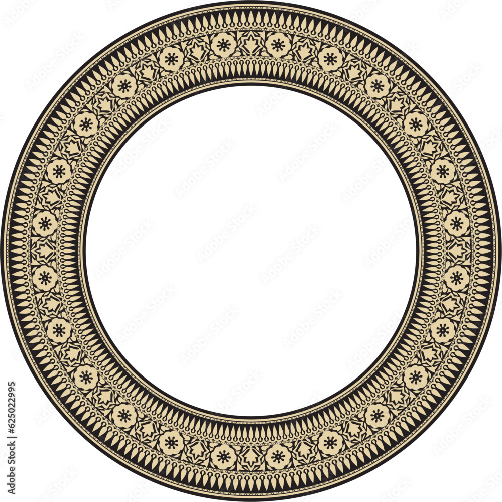 Vector round national Indian ornament. Golden with black circle border, frame, ring.. Vector round national Indian ornament. Golden with black circle border, frame, ring..