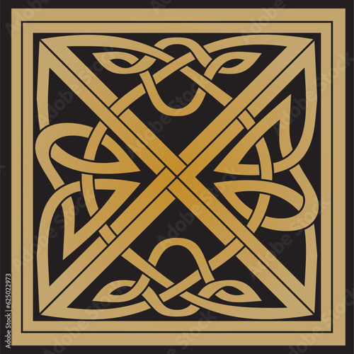 Vector gold and black Celtic knot. Ornament of ancient European peoples. The sign and symbol of the Irish, Scots, Britons, Franks.