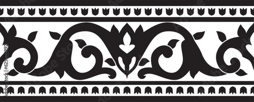 Vector monochrome black seamless turkish ornament. Endless ottoman national border, frame..