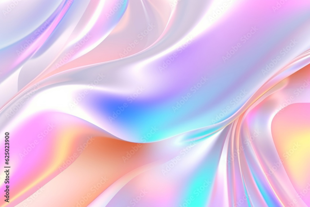 Multicolor hologram glow pastel color background with wave and curve pattern as a fabric texture created with Generative AI