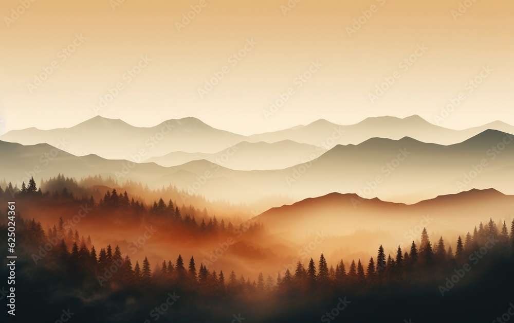 Misty Mountain Serenity, Tranquil Gradient Background, Generative Ai