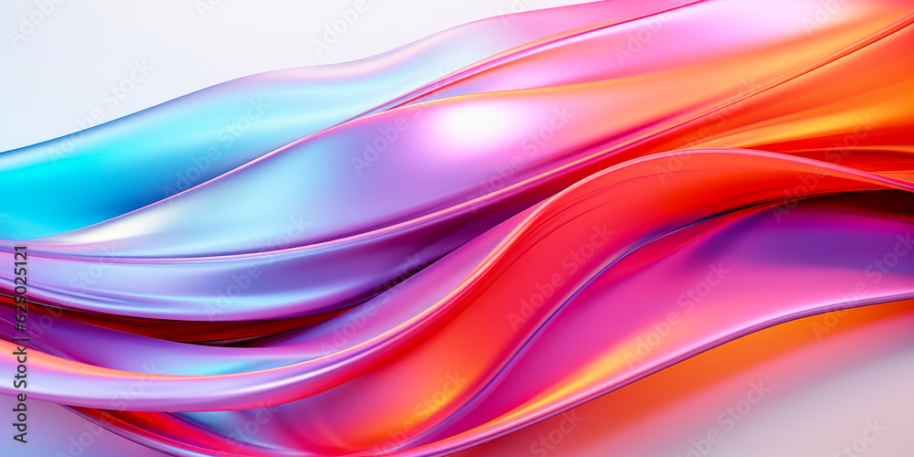 Abstract liquid glass holographic iridescent colorful wave in motion bright background 3d render. Gradient design element for banners, backgrounds, wallpapers and covers