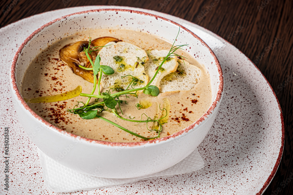 mushroom cream soup in the bowl