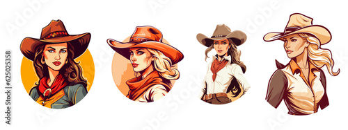 woman cowgirl with cowboy hat vector photo