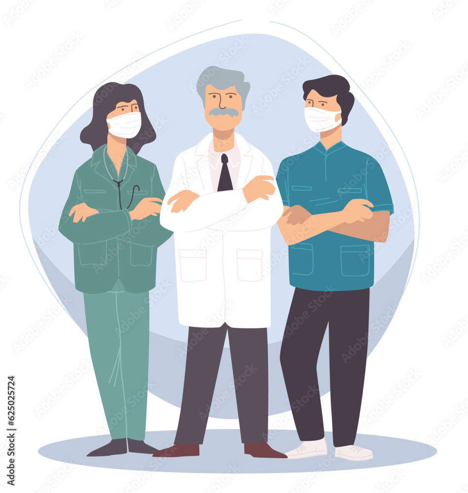 Team of professional doctors specialists in masks Team of professional doctors specialists in masks