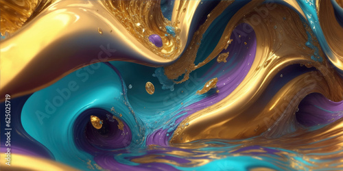 Colorful Gold liquid waves Wallpaper  3D Texture Liquid Luxury Wallpaper  Generative AI
