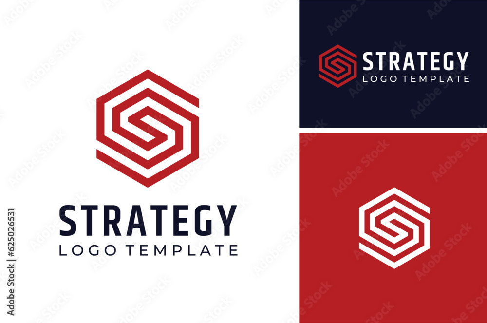 Initial Letter S with Hexagon Line Contour Labyrinth logo design Stock ...