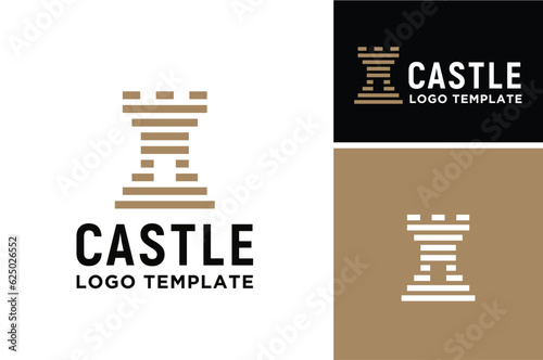 Simple Medieval Castle Fort stronghold Silhouette, European Historical Fortress Landmark Kingdom Building or Chess Rook logo design
