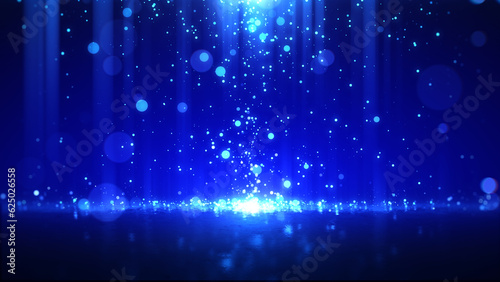 Blue bokeh fall on floor with shiny lights elegance abstract background.