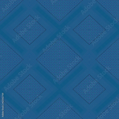 symmetrical assembly of geometric images. Blue abstract background with rhombuses.