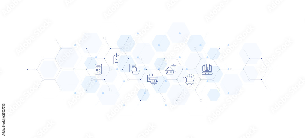 Shopping banner vector illustration. Style of icon between. Containing ticket, sales, purchase, shopping, shopping cart, online shopping.