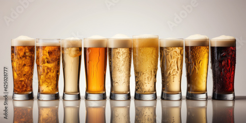 Set of beer glasses isolated on white background