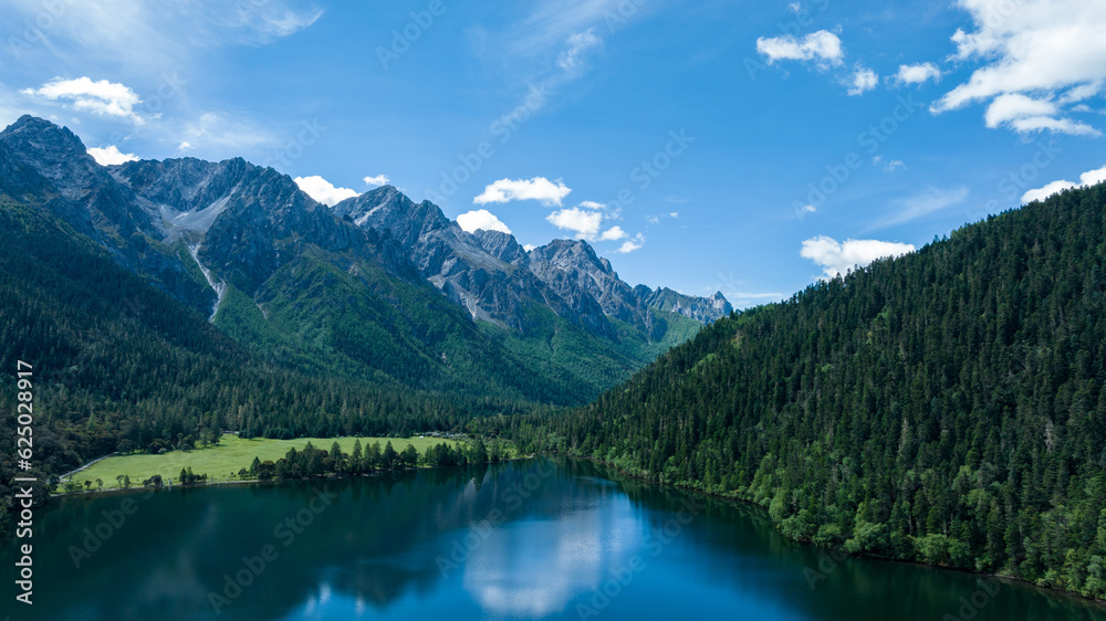 Beautiful view of high altitude forest mountain and lake landscape in Sichuan,China Beautiful view of high altitude forest mountain and lake landscape in Sichuan,China