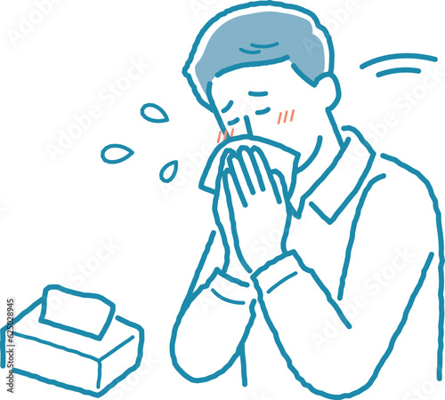 ティッシュで鼻をかむ男性