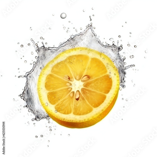 Yellow juice splashing lemon. 3D illustration digital art design, generative AI