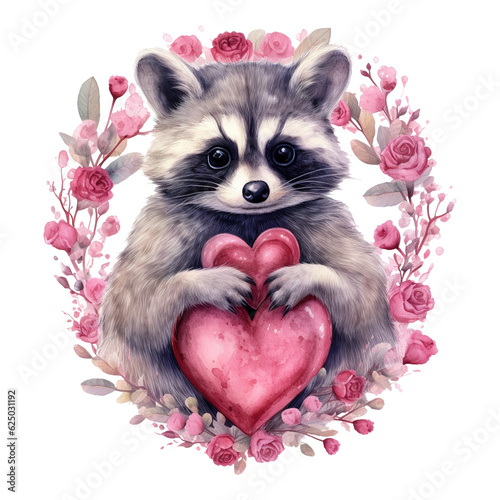 Raccoon With Wreath Pink Floral © Fomo Creative