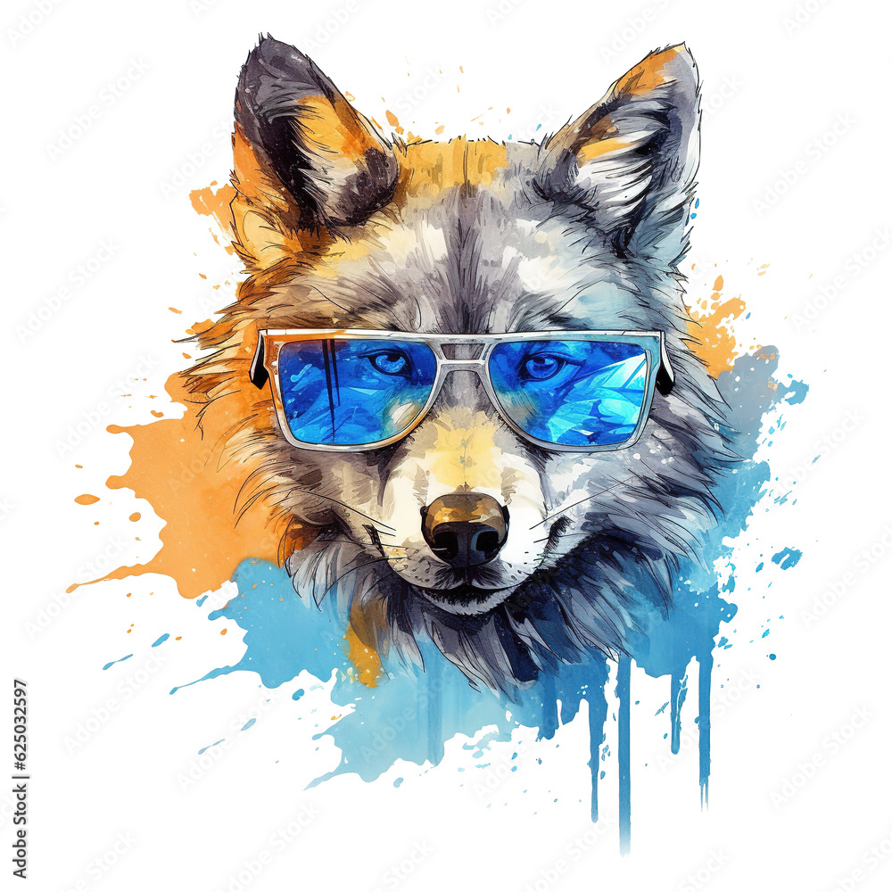 Stylish Wolf Wearing Glasses, Wildlife Fashion