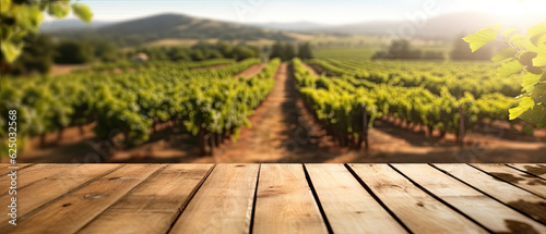  modern wooden table against the backdrop of a coffee plantation during the realistic golden hour.