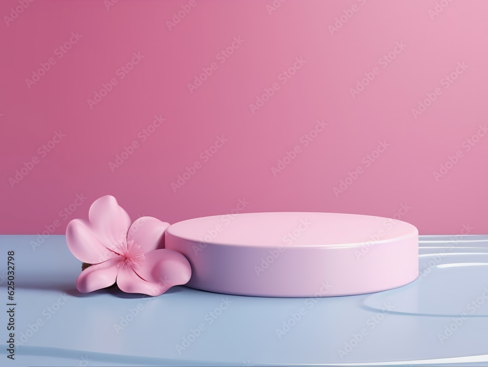 Pink beauty product podium background mockup, 3D water stage