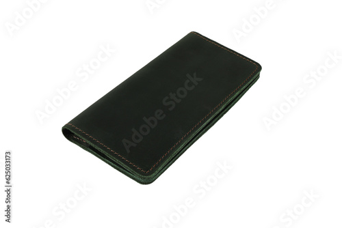 leather dark green wallet on a white background