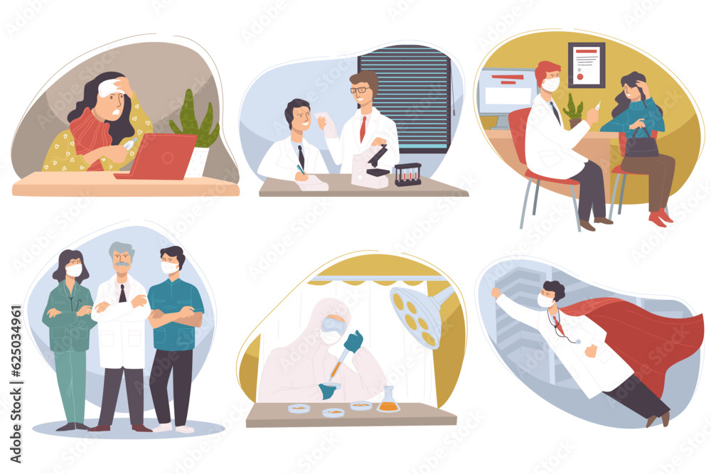 Team of doctors, medical workers with patients Team of doctors, medical workers with patients