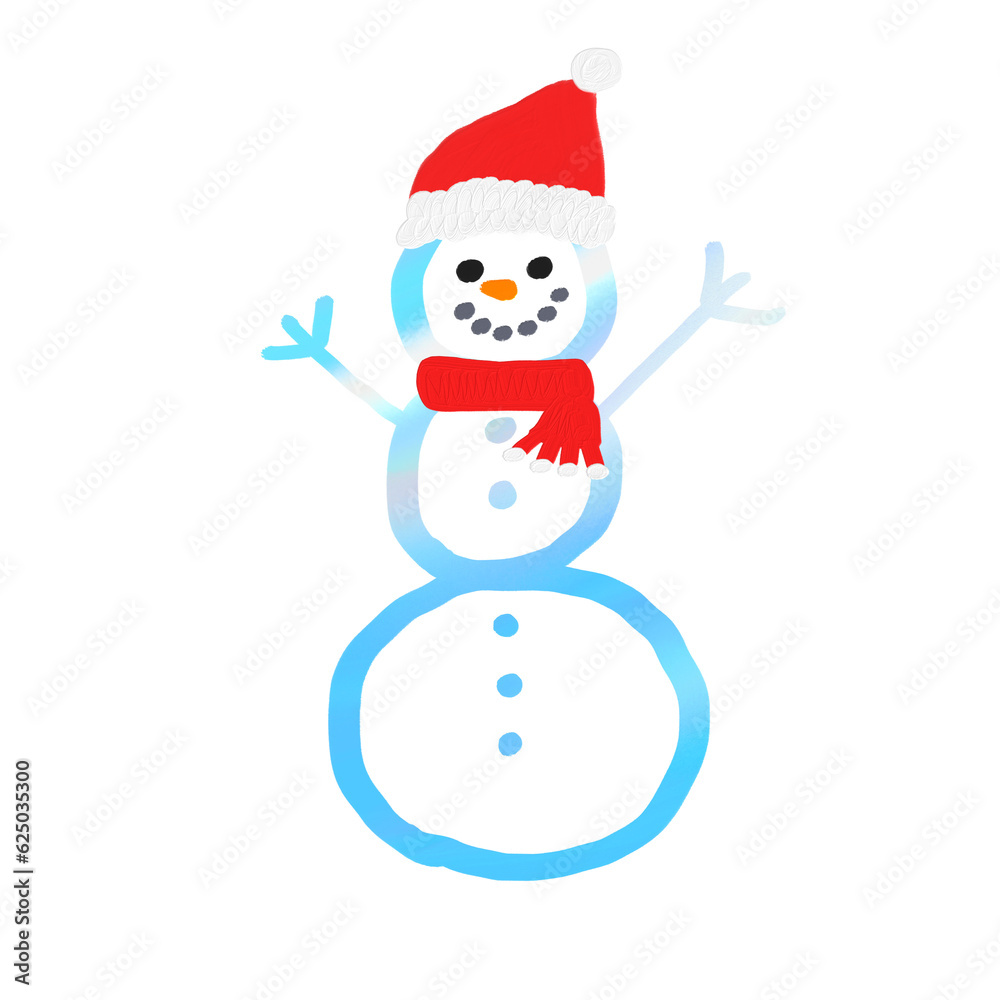 Snowman with red Santa Claus hat