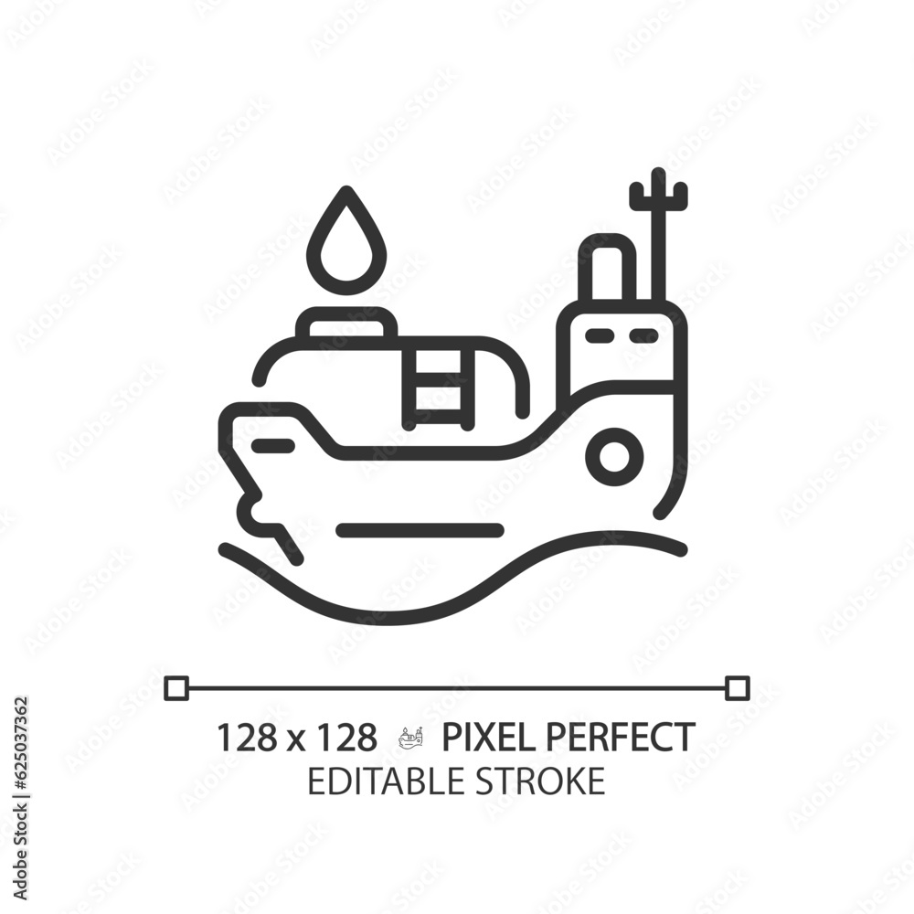 Oil tanker ship linear icon. Cargo vessel. Maritime industry. Oil transportation. Petroleum tanker. Bulk carrier. Thin line illustration. Contour symbol. Vector outline drawing. Editable stroke Oil tanker ship linear icon. Cargo vessel. Maritime industry. Oil transportation. Petroleum tanker. Bulk carrier. Thin line illustration. Contour symbol. Vector outline drawing. Editable stroke