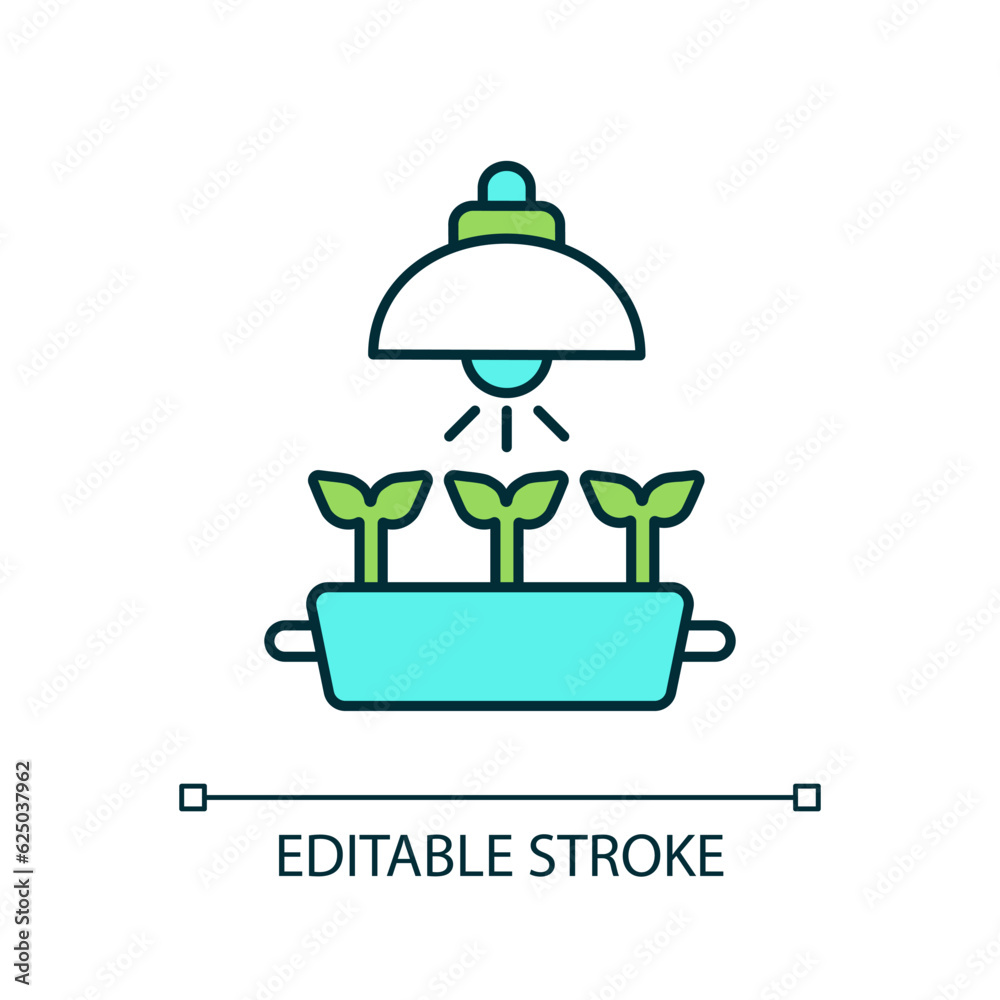 2D editable artificial lighting icon, vertical farming and hydroponics illustration, isolated vector.