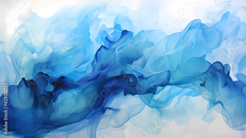 Blue wavey painting on a white background. Generative AI