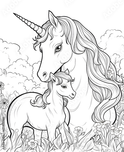 Unicorn coloring pages for kids AI GENERATIVE