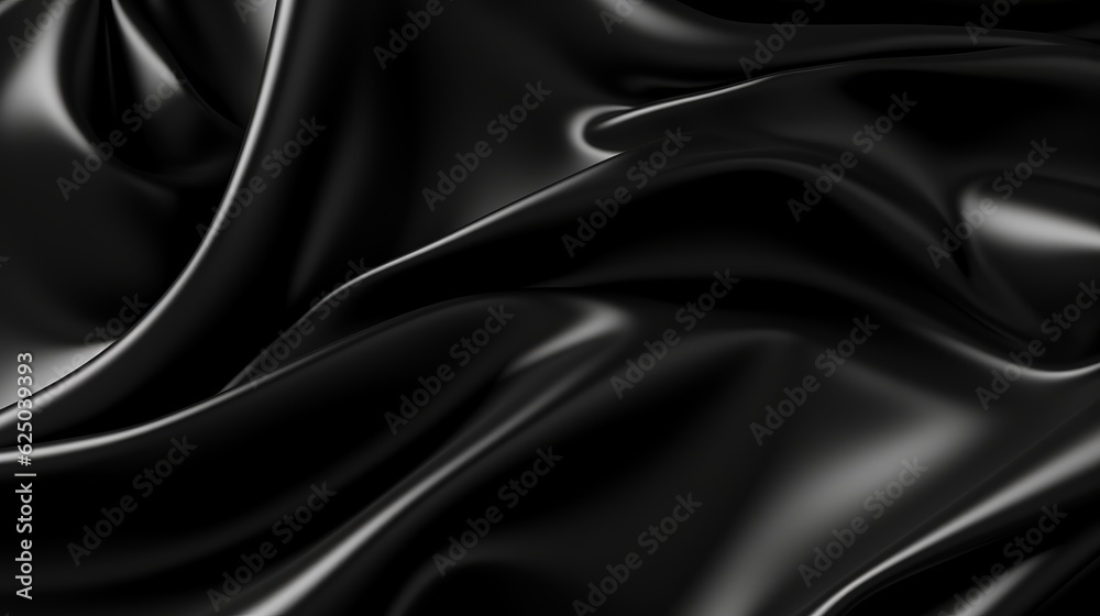 Fototapeta premium Abstract black latex background. Smooth black fashion. Dark luxury texture. Black silk, satin. 3d rendering generative ai