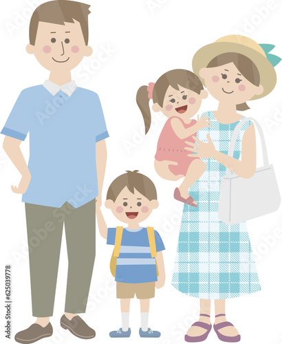 家族で旅行や帰省をしているイラスト