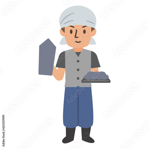 左官職人の男性のイラスト