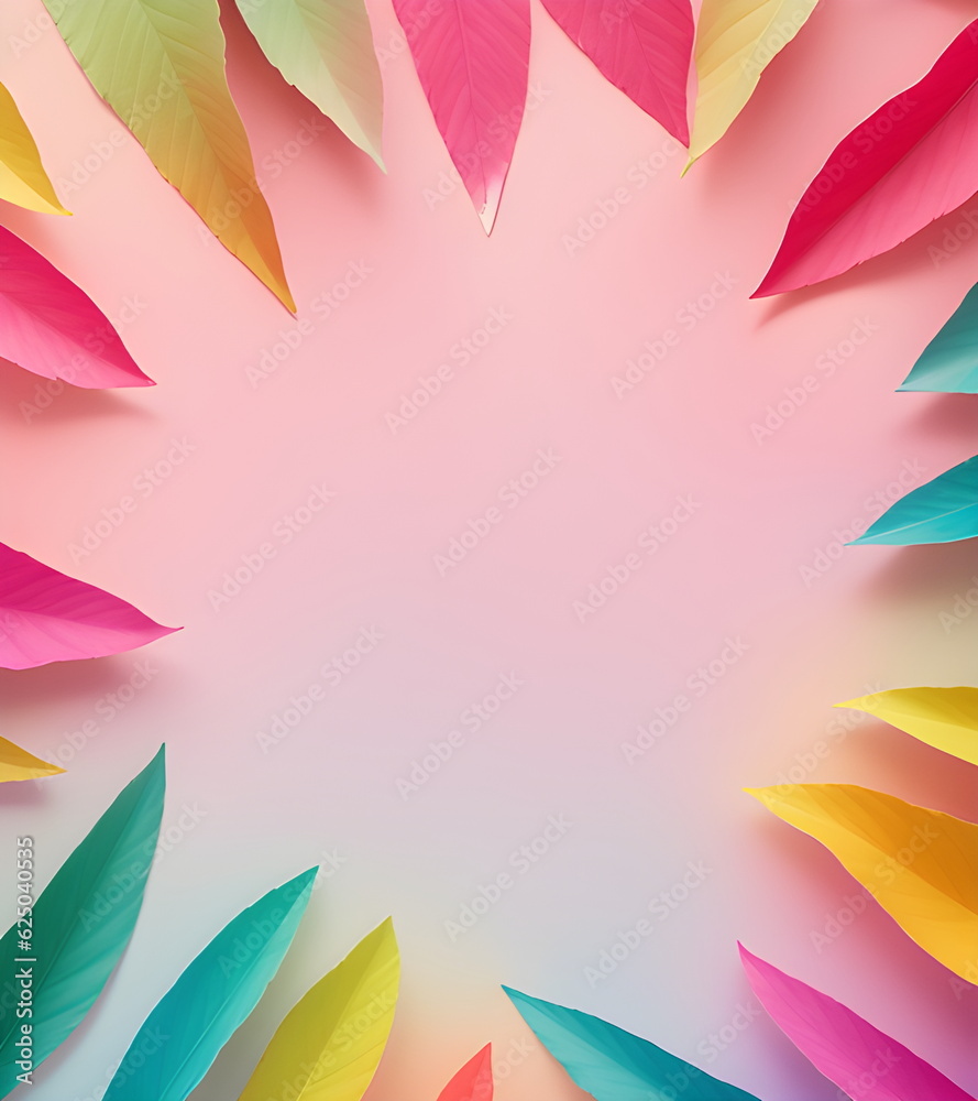 Colorful feathers on pastel blue background. Flat lay, top view Generative AI