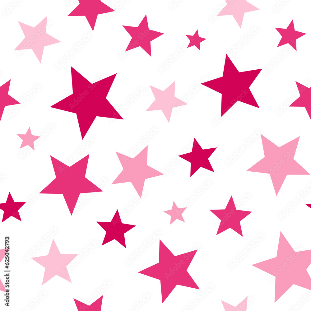 Pink star seamless pattern. Hand drawn pink gradient different size stars on white background. Party monochrome glitter background. Girlish confetti allover print Pink star seamless pattern. Hand drawn pink gradient different size stars on white background. Party monochrome glitter background. Girlish confetti allover print