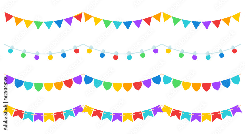 Carnival bunting garland with flags colorful flat set. Rainbow colors ...