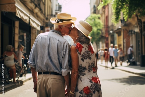 Old couple summer kiss. Generate Ai
