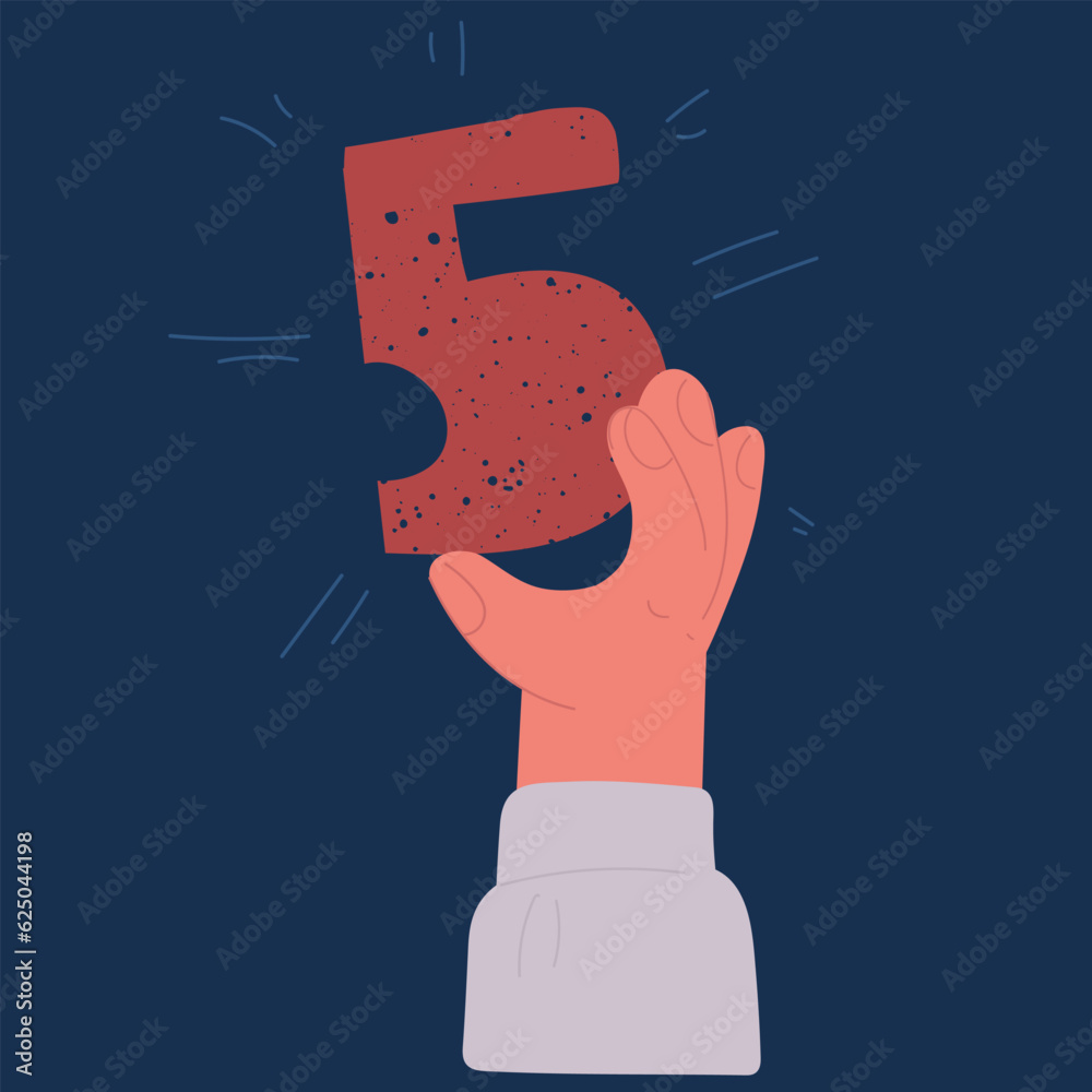 Cartoon vector illustration of Hand numbers. Cartoon hand hold five